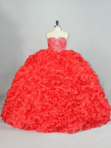 Lace Up Quinceanera Dresses Red for Sweet 16 and Quinceanera with Beading and Ruffles Brush Train