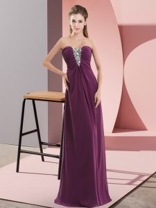 Decent Beading Prom Dresses Dark Purple Zipper Sleeveless Floor Length