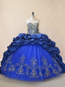 Royal Blue Ball Gowns Beading Quinceanera Dresses Lace Up Taffeta and Tulle Sleeveless