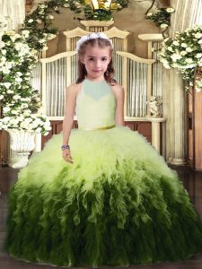 Low Price Floor Length Multi-color Little Girls Pageant Gowns High-neck Sleeveless Backless