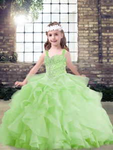 Yellow Green Sleeveless Tulle Lace Up Little Girls Pageant Gowns for Party and Military Ball and Wedding Party