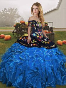 Great Sleeveless Lace Up Floor Length Embroidery and Ruffles Sweet 16 Quinceanera Dress