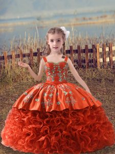 Custom Design Orange Red Straps Neckline Embroidery Custom Made Pageant Dress Sleeveless Lace Up
