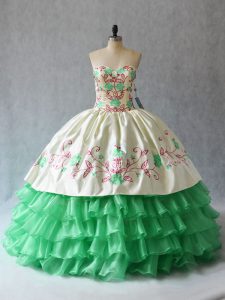 Gorgeous Ball Gowns Quinceanera Dress Apple Green Sweetheart Organza Sleeveless Floor Length Lace Up