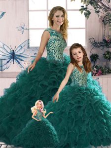 Enchanting Organza Sleeveless Floor Length Quinceanera Gowns and Beading and Ruffles