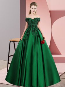 Wonderful Green A-line Off The Shoulder Sleeveless Satin Floor Length Zipper Lace 15 Quinceanera Dress