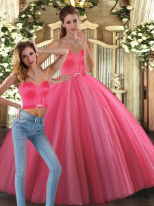 Coral Red Vestidos de Quinceanera Sweet 16 and Quinceanera with Beading Sweetheart Sleeveless Lace Up