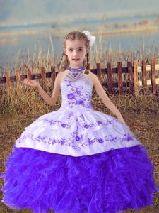 Lavender Sleeveless Organza Lace Up Kids Pageant Dress for Wedding Party