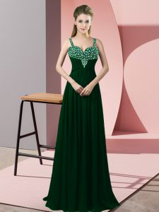 Dark Green Straps Neckline Beading Prom Party Dress Sleeveless Zipper