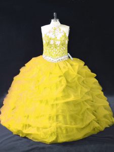 Spectacular Floor Length Ball Gowns Sleeveless Yellow Green 15 Quinceanera Dress Backless