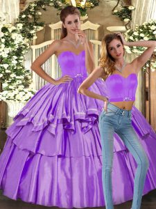 Classical Satin Sweetheart Sleeveless Backless Ruffled Layers 15 Quinceanera Dress in Lilac