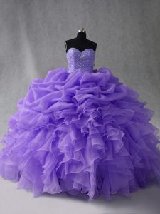 Extravagant Lavender Lace Up Sweetheart Beading and Ruffles Sweet 16 Dress Organza Sleeveless