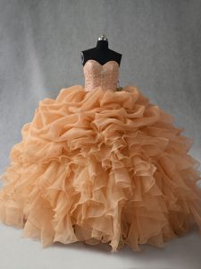 Attractive Sleeveless Beading and Ruffles and Pick Ups Lace Up Vestidos de Quinceanera