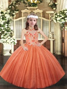 Cute Tulle Sleeveless Floor Length Little Girl Pageant Gowns and Appliques