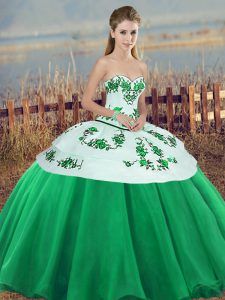 Floor Length Green Quinceanera Gown Tulle Sleeveless Embroidery and Bowknot