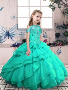 Wonderful Turquoise Sleeveless Organza Lace Up Little Girls Pageant Dress Wholesale for Party and Wedding Party