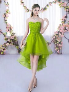 Olive Green Sleeveless Tulle Lace Up Quinceanera Dama Dress for Wedding Party