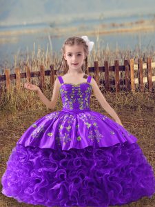 Lavender Ball Gowns Embroidery Pageant Dress Toddler Lace Up Fabric With Rolling Flowers Sleeveless
