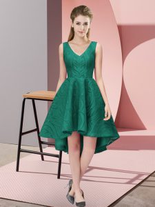 Cheap Lace Sleeveless High Low Bridesmaid Dresses and Lace