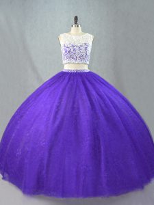 Purple Scoop Zipper Appliques Quinceanera Dress Sleeveless