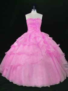 Dramatic Lilac 15th Birthday Dress Sweet 16 and Quinceanera with Hand Made Flower Sweetheart Sleeveless Lace Up