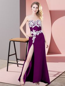 Charming Eggplant Purple Sweetheart Zipper Lace and Appliques Prom Dresses Sleeveless