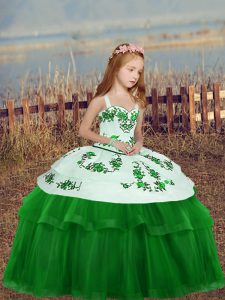 Embroidery Glitz Pageant Dress Green Zipper Sleeveless Floor Length