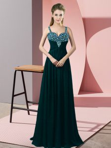 Peacock Green Straps Zipper Beading Prom Party Dress Sleeveless
