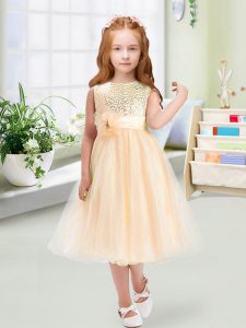 Sleeveless Sequins and Hand Made Flower Zipper Toddler Flower Girl Dress
