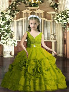 Floor Length Olive Green Evening Gowns V-neck Sleeveless Backless
