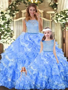 Light Blue Sleeveless Organza Zipper 15th Birthday Dress for Military Ball and Sweet 16 and Quinceanera