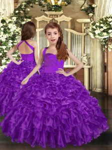 Top Selling Sleeveless Floor Length Ruffles Lace Up Pageant Dresses with Purple