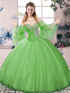 Floor Length Green Quince Ball Gowns Sweetheart Long Sleeves Lace Up