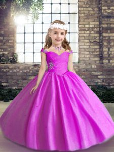 Lilac Little Girls Pageant Gowns Wedding Party with Beading Straps Sleeveless Lace Up