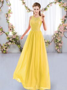 Lace Damas Dress Gold Zipper Sleeveless Floor Length