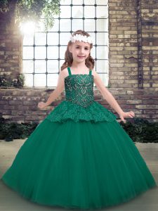 Hot Selling Green Ball Gowns Beading High School Pageant Dress Lace Up Tulle Sleeveless Floor Length