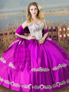 Sweetheart Sleeveless Lace Up Vestidos de Quinceanera Purple Satin