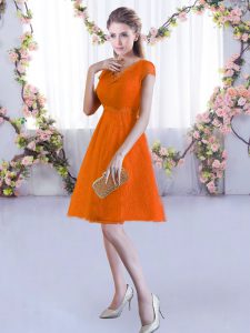 Mini Length Orange Red Dama Dress for Quinceanera Lace Cap Sleeves Lace