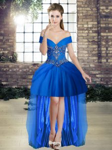 Royal Blue Sleeveless Tulle Lace Up Dress for Prom for Prom and Party