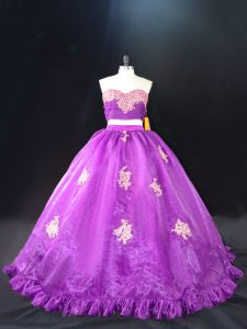 Purple Sweetheart Neckline Appliques Ball Gown Prom Dress Sleeveless Zipper