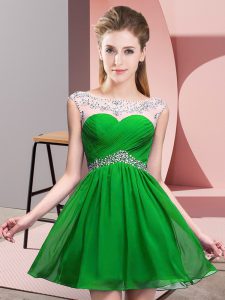 A-line Homecoming Dress Green Scoop Chiffon Sleeveless Mini Length Backless