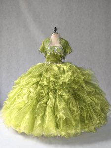 Scoop Sleeveless Lace Up Quinceanera Dress Olive Green Organza