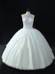 Beautiful Beading Sweet 16 Dress Blue Lace Up Sleeveless Floor Length