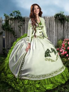 Delicate Embroidery and Ruffles Vestidos de Quinceanera Olive Green Lace Up Sleeveless Floor Length