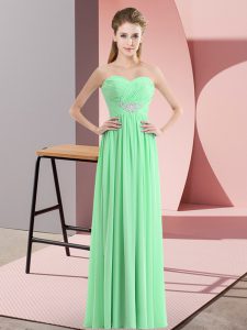 Apple Green Sleeveless Floor Length Beading Zipper Prom Dresses