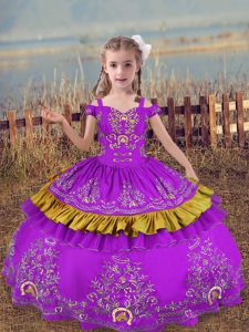 Most Popular Off The Shoulder Sleeveless Satin Little Girls Pageant Dress Wholesale Beading and Embroidery Lace Up