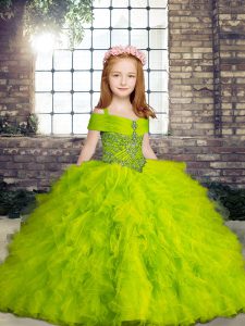 Sleeveless Floor Length Beading and Ruffles Lace Up Pageant Dress for Teens