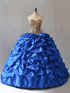 Beading and Pick Ups Quinceanera Dress Blue Lace Up Sleeveless