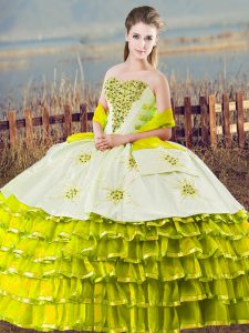 Olive Green Lace Up Ball Gown Prom Dress Beading and Ruffled Layers Sleeveless Floor Length