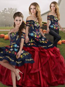 Best Red And Black Sweet 16 Dresses Military Ball and Sweet 16 and Quinceanera with Embroidery and Ruffles Off The Shoul